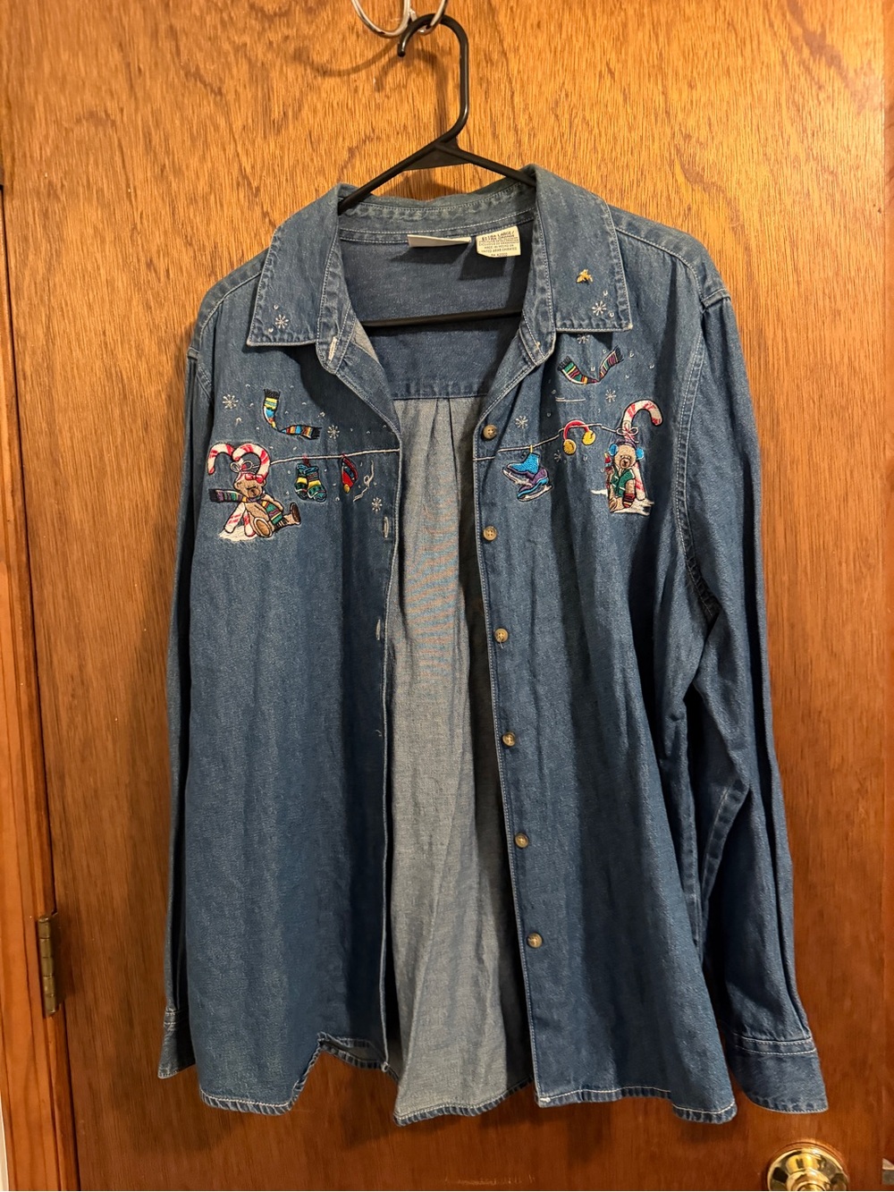 Basic Editions Denim Jacket with Colorful Holiday Embroidery